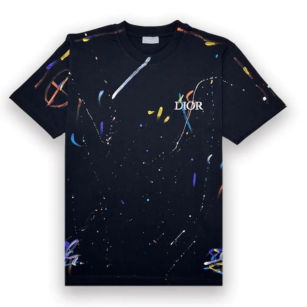 Dior Black Tee with Vibrant Graphics XXL